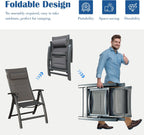 Domi Patio Folding Chairs Set of 2, Outdoor Reclining Chairs Set with Moveable Headrest, Aluminum Frame Outdoor Portable Chairs with Adjustable High Backrest and Padded Textilene Fabric Seat