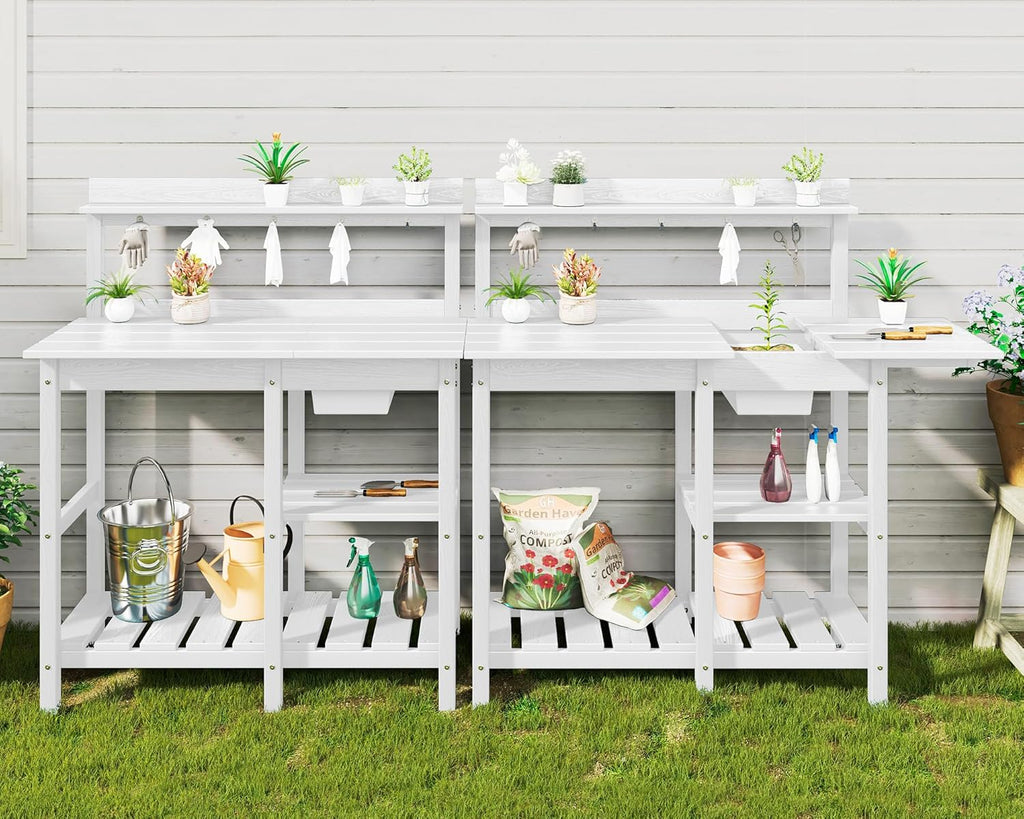 serwall outdoor potting bench with removable sink,gardening table,white, view 9