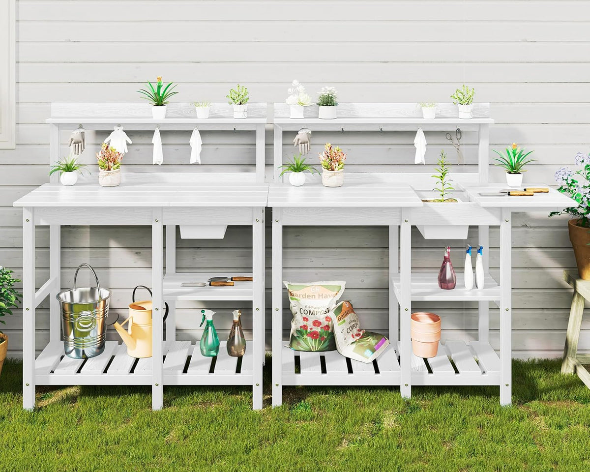 serwall outdoor potting bench with removable sink,gardening table,white, view 9