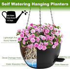 12 inch Hanging Planters for Indoor Plants, 2 Pack Self-Watering Hanging Planter Pots with Chain and Drainage Holes, Outdoor Plastic Hanging Baskets for Garden Home Decor (Black, 2pcs/12inch)