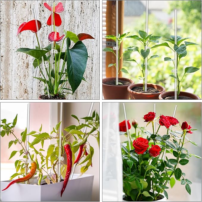 Plant Stakes,Plant Sticks 20PCS Acrylic Clear Plant Support Stakes,18 Inches Garden Single Stem Orchid Stakes for Indoor and Outdoor Plants,Orchid,Potted Plants,Tomatoes,Flowers（with 20PCS Clips）