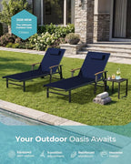 Ciokea Outdoor Lounge Chair with Pillow Set of 4, 5-Position Chaise Lounge with Wheels & Armrests, 400 lbs Heavy Duty Aluminum Pool Lounge Chairs, for Beach, Deck, Poolside & Backyard, Navy Blue