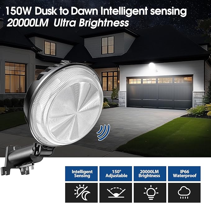 2 Pack 150W LED Barn Light, 20000LM Dusk to Dawn Security Light with 150° Adjustable Angle Photocell, IP66 Waterproof 6500K Daylight Outdoor Lighting for Farmhouse/Yard/Street/Garage