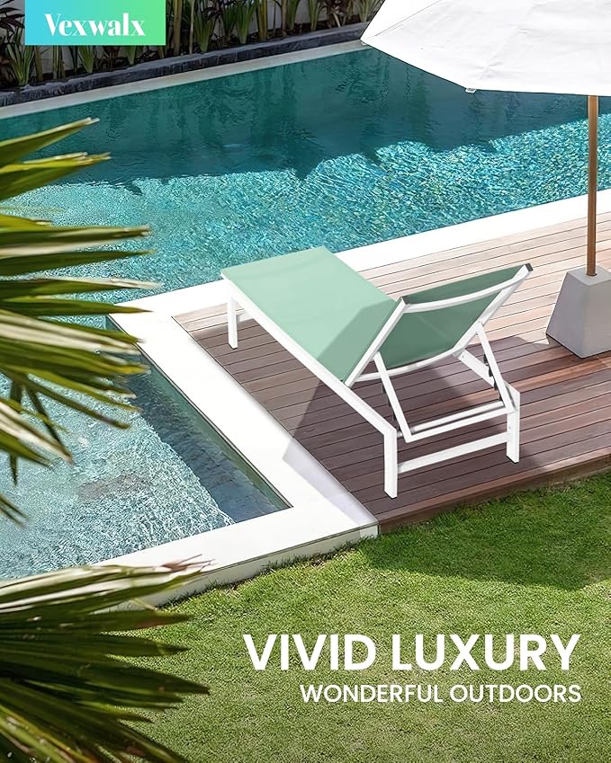 Outdoor Lounge Chair for Pool, Aluminum Chaise Lounge Chairs with 5-Position Recliner, Patio Lounge Chair for Backyard, Poolside, Deck, Lawn (LightGreen)
