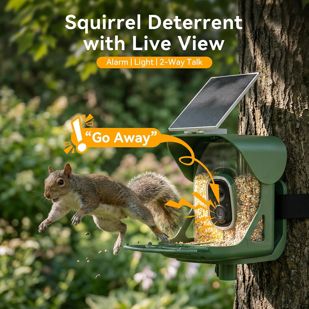 Smart Bird Feeder with Camera, 11000+ AI Bird Recognition, 2K HD Color Night Vision, IP65 Waterproof Solar Powered Bird Feeder with 142° Wide Angle, Motion Detection for Outdoor Garden, Ideal Gift