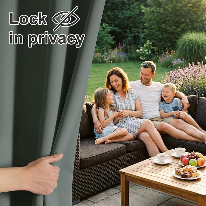 RYB HOME Outdoor Curtains for Patio Waterproof Block Sunlight Thermal Insulated Privacy Assured Thick Outside Curtains for Porch, Gazebo, Pergola, W52 x L95, Dark Green, 1 Panel
