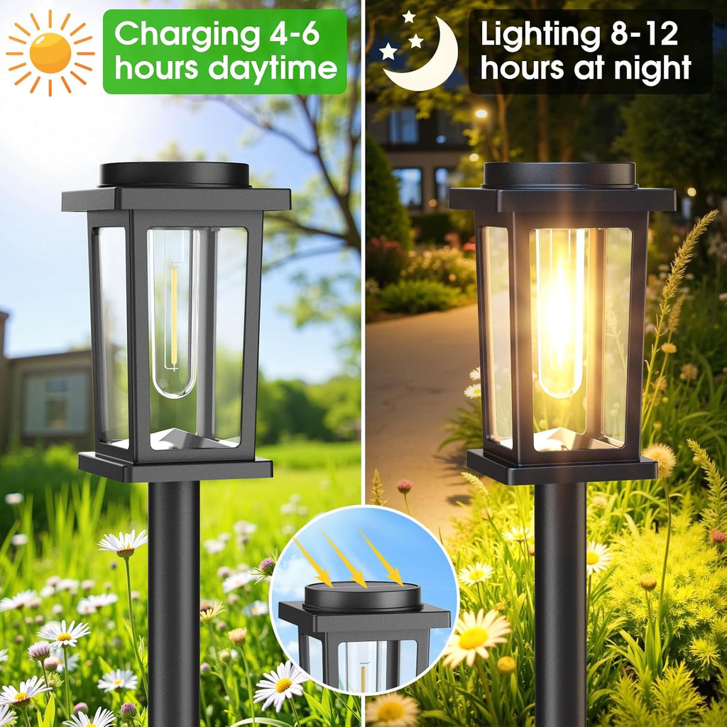 Melunar Solar Pathway Lights Outdoor, 8 Pack Solar Powered Garden Lights Waterproof, Auto On/Off Outdoor Landscape Lights for Patio, Walkway, Driveway, Lawn, Pool Decor. (Warm White)