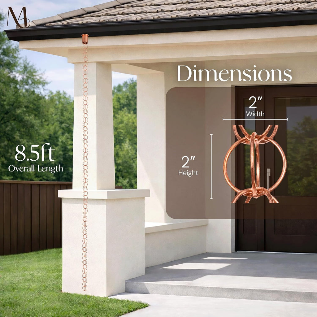monarch rain chains pure copper ring rain chains showing dimensions