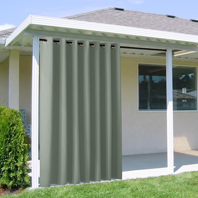 NICETOWN Outdoor Curtain for Patio Waterproof Extra Wide 100 in, Sun Blocking Vertical Blinds Thermal Insulated Stainless Grommet for Front Porch/Gazebo/Pergola, Sage Green, 1 Piece, 84 in L