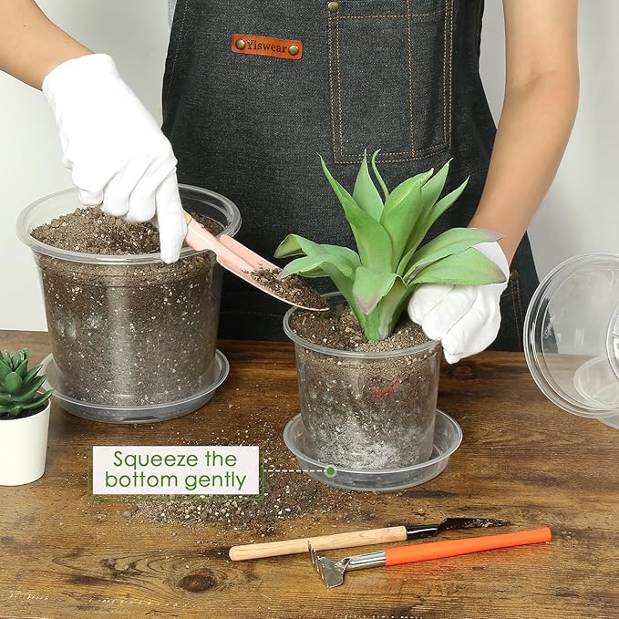 4 Inch Clear Nursery Pots for Plants with Sacuers 15 Pack, Plastic Flower Pots with Drainage Holes, Variety Pack Seedlings Garden Pot for Indoor Outdoor (4 inch)