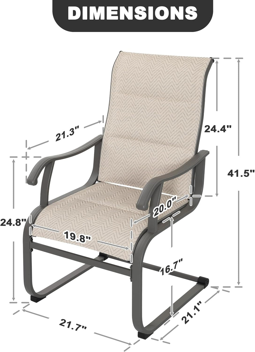 NUU GARDEN Patio Dining Chairs Set of 2, High-Back Outdoor Chairs with Breathable Textilene, All-Weather Metal Frame for Garden, Deck, Backyard and Porch, Grayish Beige