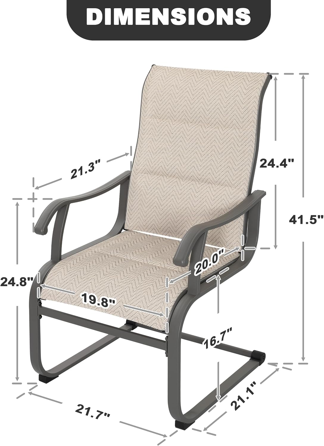NUU GARDEN Patio Dining Chairs Set of 2, High-Back Outdoor Chairs with Breathable Textilene, All-Weather Metal Frame for Garden, Deck, Backyard and Porch, Grayish Beige