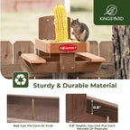 Kingsyard Squirrel Feeder Table for Outside, Recycled Plastic Squirrel & Chipmunk Picnic Table Feeder with Corn Cob Holder, 2 x Solid Structure Benches, Easy to Clean (Brown) | WPC Composite Squirrel & Chipmunk Picnic Table Feeder with Corn Cob Holder, 2
