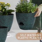 Plant Pots 10/9/8/7.5/7 inch, Self Watering Planters with Drainage Holes & Saucers for Indoor and Outdoor Plants (Green Speckles)