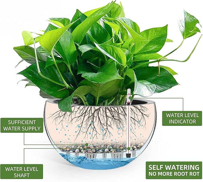 Dexceder 9 Inch Self Watering Hanging Planters Indoor Outdoor, Thickened Hanging Basket Flower Plant Pot with Water Level Indicator (Brown)