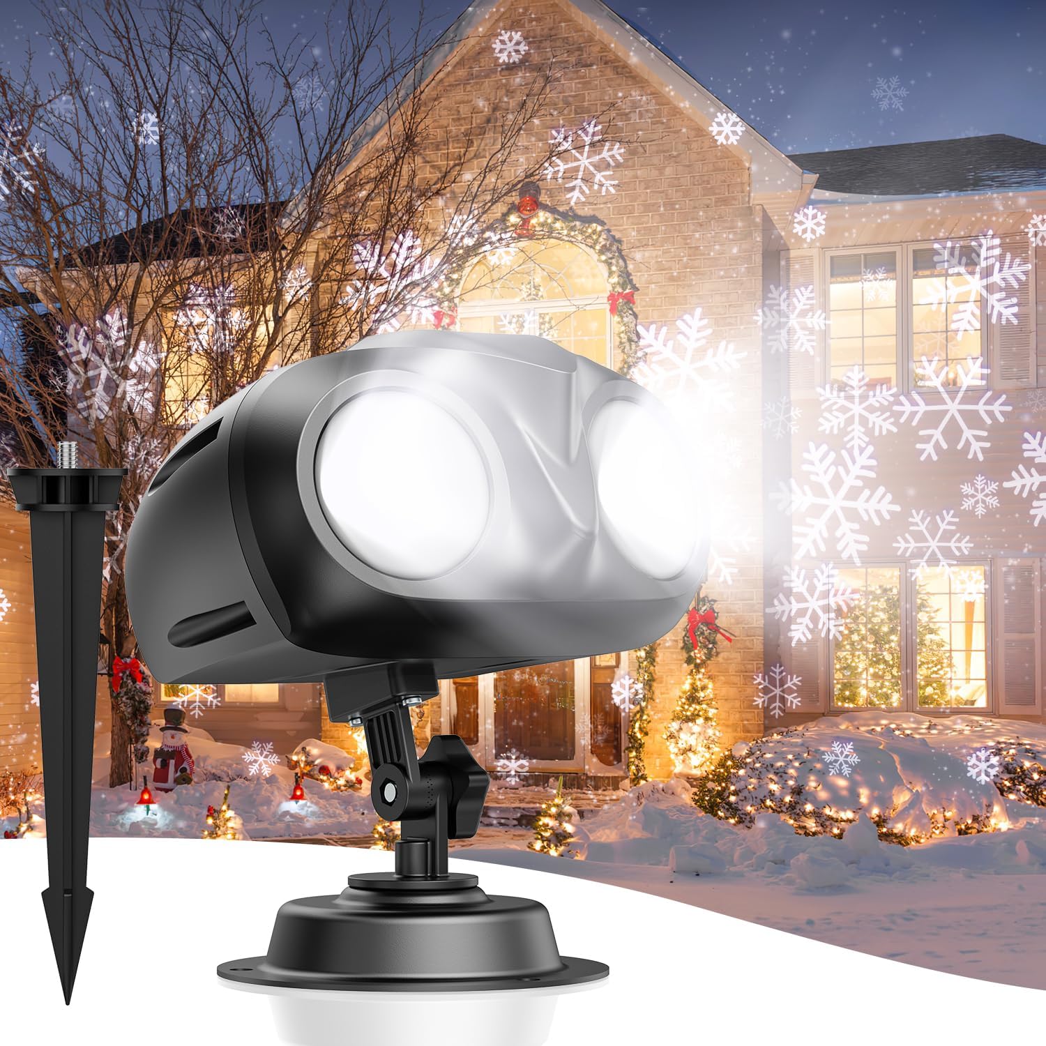 Double Head Christmas Snowflake Projector Light Outdoor, Outside Christmas Decorations Lights with Remote Control, Suitable for Indoor Garden Patio (L)