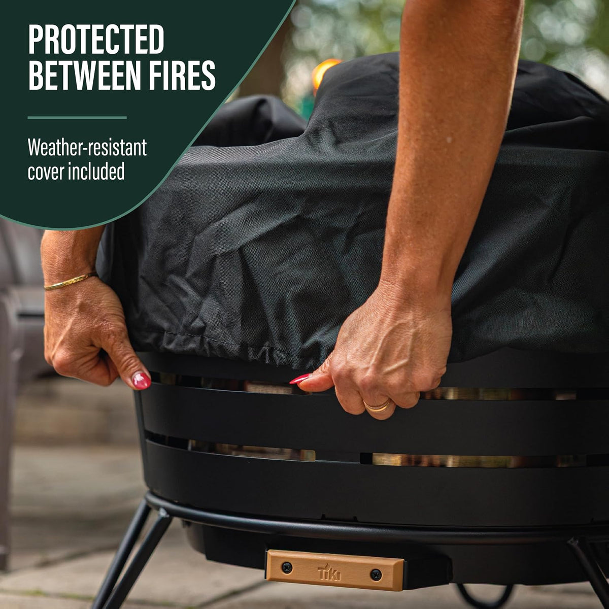 tiki patio 25-inch smokeless outdoor wood burning fire, close-up detail