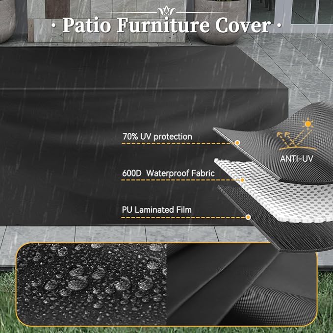 Aoxun 6 Piece Patio Furniture Set with Wide Armrests Wicker Rattan Outdoor Sectional Sofa Set with Coffee Table and Thickened Cushions, Grey/Blue(Waterproof Cover Included)