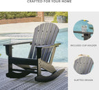 Signature Design by Ashley Adirondack Patio Rocking Chair, Black | All-weather HDPE rocking chair, Durable weather resistant material, 250 lb capacity, Built-in cup holder, Sundown Treasure