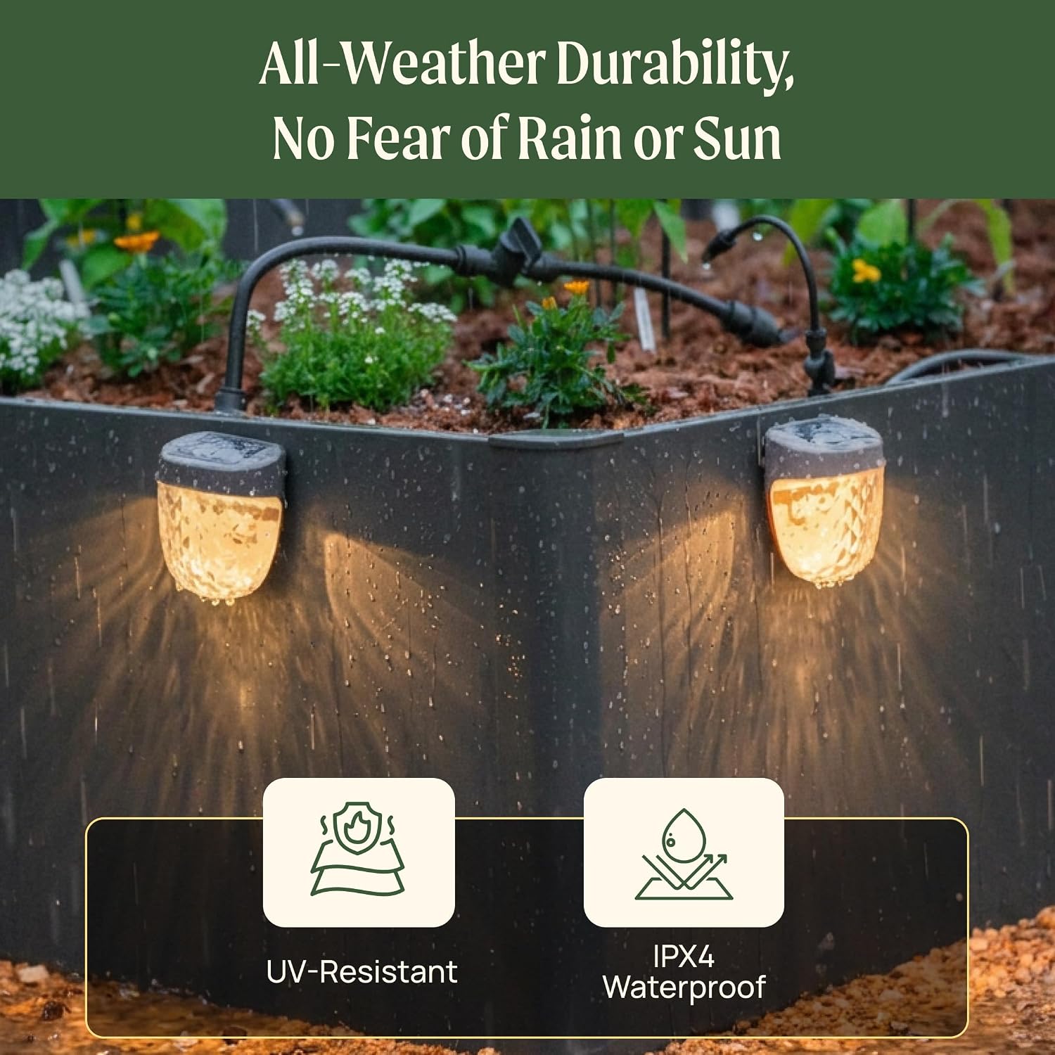 Vego garden Solar Garden Lights to Flat Beds Waterproof Earthy Brown 4 Pack | magnetic solar garden lights outdoor waterproof ambient lamp