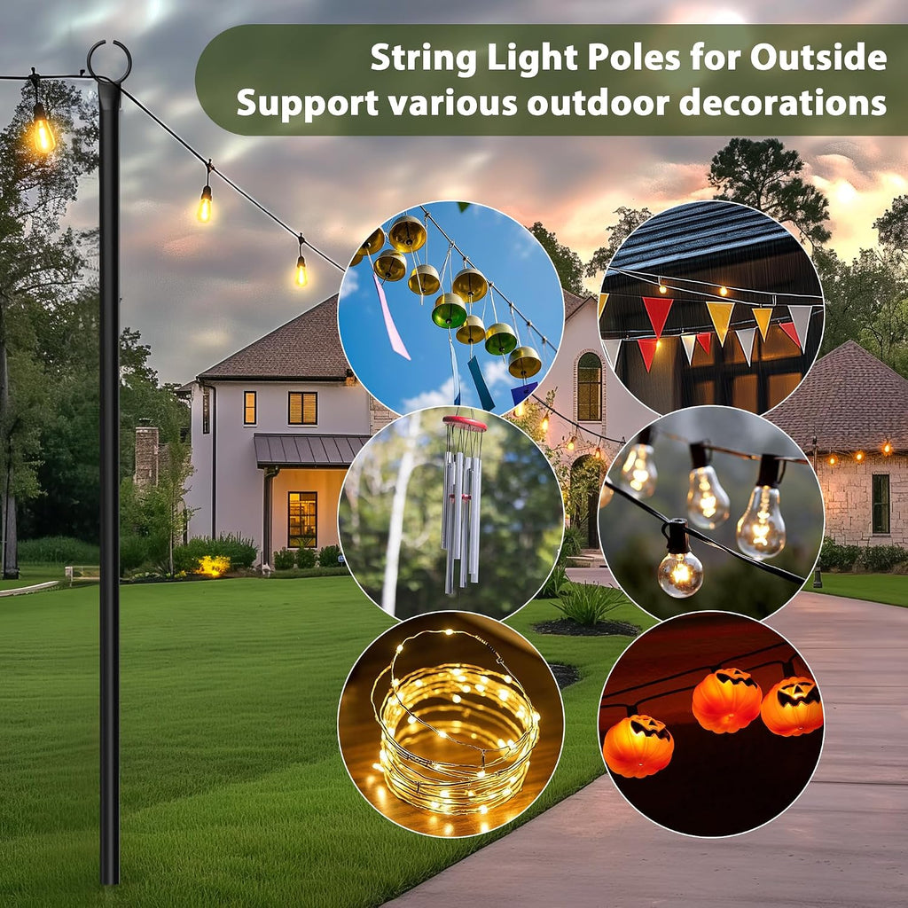 2 Pack String Light Poles for Outside, 10.5 Ft Outdoor String Light Poles for String Lights, Backyard Patio Light Poles for Bistro Party Wedding, Metal Pole for Outdoor String Lights