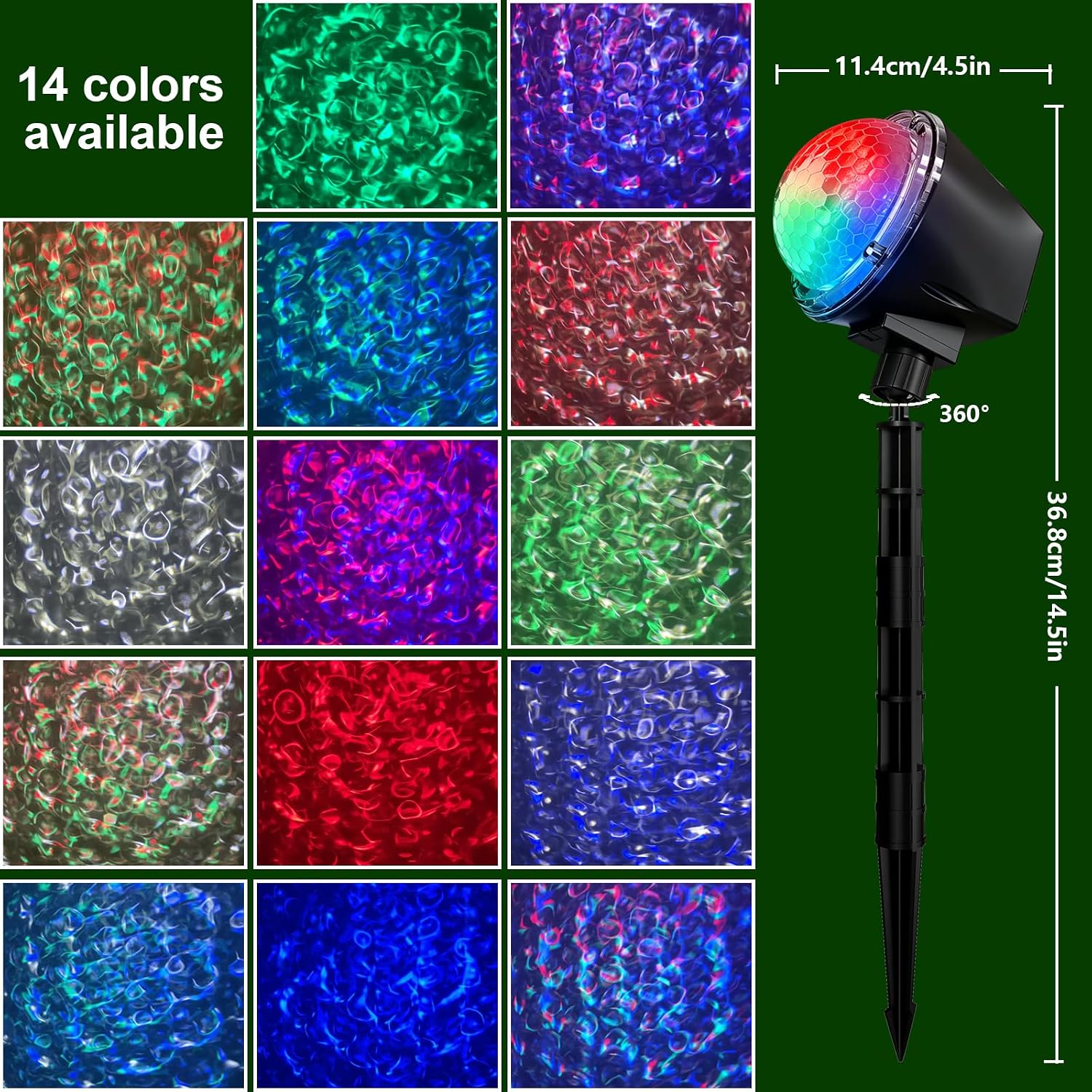 Projector Lights Outdoor, 14 Colors Water Wave Ocean Moving Effect RGBW LED Night Light Weatherproof with Remote & Timer for Halloween Christmas Holiday Garden Yard House Parties Bedroom Ceiling Decor