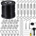 BLIKA String Light Hanging Kits, 300FT Coated Stainless Steel 304 Wire Rope | Outdoor Light Guide Wire, Globe String Light Suspension Kit Included Turnbuckles, Enough Accessories, Use Manual