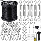 BLIKA String Light Hanging Kits, 300FT Coated Stainless Steel 304 Wire Rope | Outdoor Light Guide Wire, Globe String Light Suspension Kit Included Turnbuckles, Enough Accessories, Use Manual