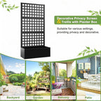 FENCY Metal Raised Garden Bed with Trellis, Metal Planter Box with Trellis, Garden Box for Climbing Plants Vegetable, 35''Lx16''Wx71''H Garden Bed with Drainage Holes(Black)