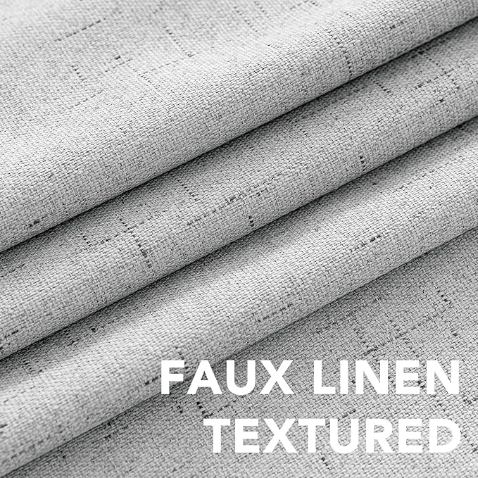H.VERSAILTEX Linen Curtains 100% Blackout Curtains for Bedroom 90 inch Long Full Light Blocking Nature Linen Blended Window Curtains for Living Room Nickel Grommet (2 Panels, Glacier Gray)