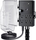 SURAIELEC Outdoor Power Stake Light Timer, Dusk to Dawn, 6 Electrical Outlet Power Strip Weatherproof, 6FT Extension Cord Multiple Outlet for Patio Lights, Sprinkler, Garden, Christmas Decorations