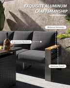 Aoxun Aluminum Outdoor Patio Furniture Set, 2 Seats Outdoor Sectional, Patio Conversation Sets with Upgraded Armrests and Cushions for Backyard, Garden and Poolside