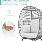 Best Choice Products Wicker Egg Chair, Oversized Indoor Outdoor Lounger for Patio, Backyard, Living Room w/ 4 Cushions, Steel Frame, 440lb Capacity - Gray/White Sand