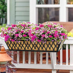 6 Pack 24 Inch Window Boxes Planters Railing Planter Box with Adjustable Brackets for Porch Fence Patio Balcony Hanging Flower Baskets with Coco Liners for Outdoor Garden Decor - Black