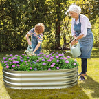 Galvanized Raised Garden Bed for Outdoor: 4X2X1ft Durable Metal Vegetable Plant Container Kit - Oval Planter Box for Gardening Flower Trough