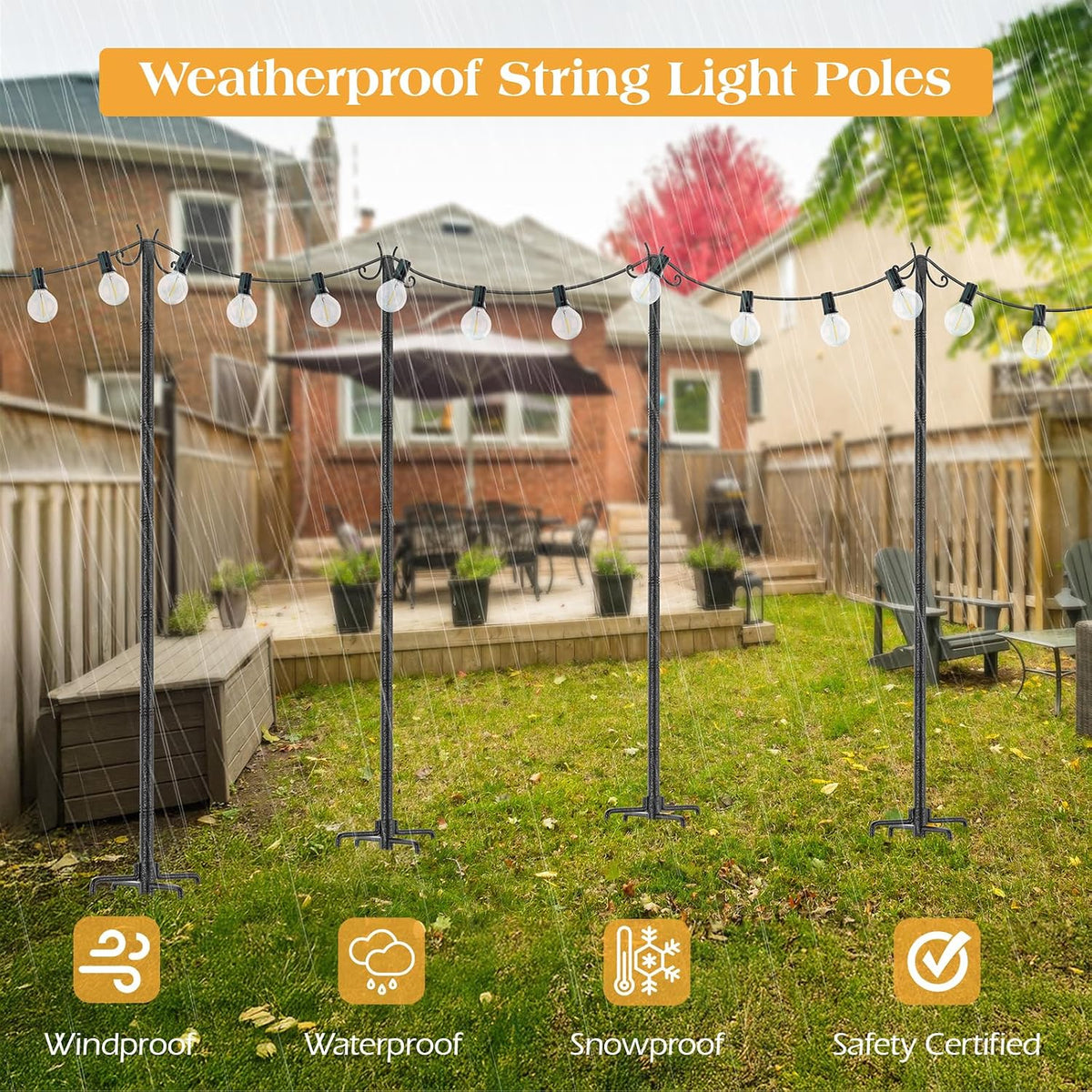 starryever 2 pack outdoor string light poles, 3m/10ft, side view