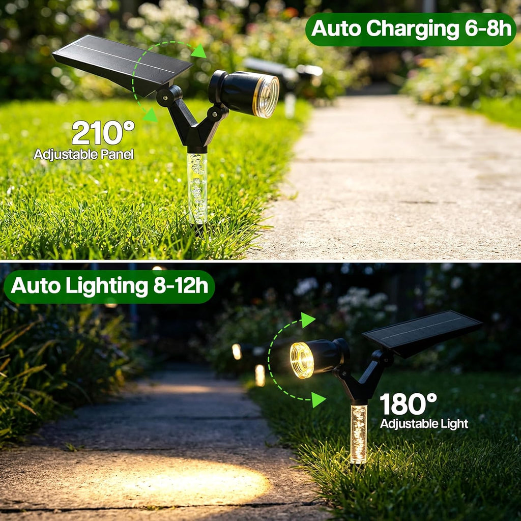 Solar Spot Lights Outdoor Waterproof Spotlights, Warm White 4 Pack | Solar Lights Outdoor for Yard Pathway Tree House Outside Landscape Lighting, Auto On/Off, Adjustable Angle, Illuminated Pole