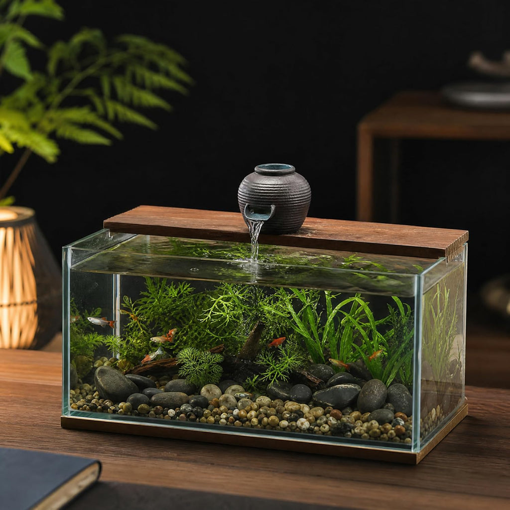 Indoor Water Fountains Small Kiln Fountain Spitter with Wide U-spout, Ceramic Pond Water Features for Fish Pond Circulation and Hydroponic Plant Decor Black