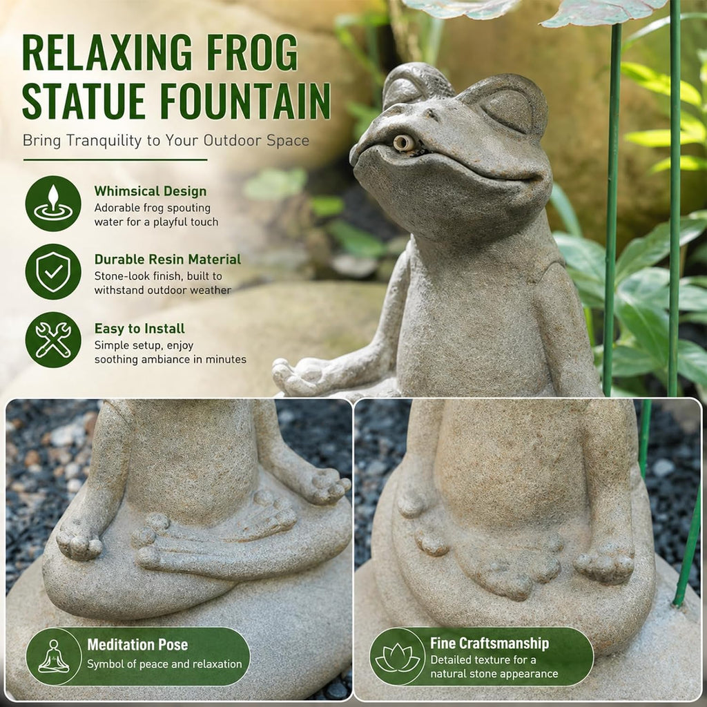Animal Pond Fountain Spitter, Resin Frog Water Spitter Statue with Pump, Pond Fountain for Small Ponds, Outdoor Water Feature for Fish Pond, Garden Lawn Landscaping Decoration Relaxing Frog