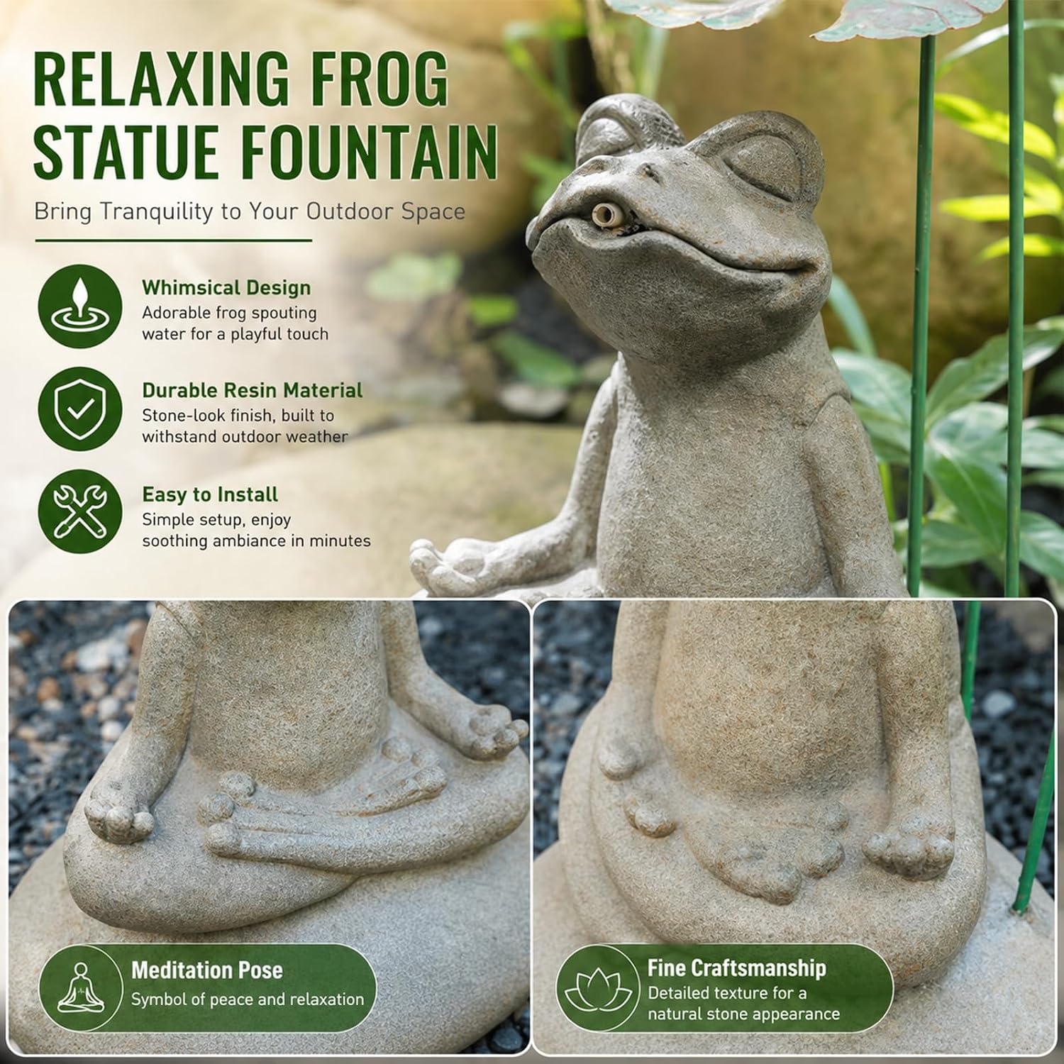 Animal Pond Fountain Spitter, Resin Frog Water Spitter Statue with Pump, Pond Fountain for Small Ponds, Outdoor Water Feature for Fish Pond, Garden Lawn Landscaping Decoration Relaxing Frog
