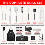 Kaluns Grilling Accessories, Dad Gifts for Christmas, Heavy Duty Stainless Steel Grill Set BBQ Grill Accessories for Outdoor Grill with Meat Thermometer, Case and Apron