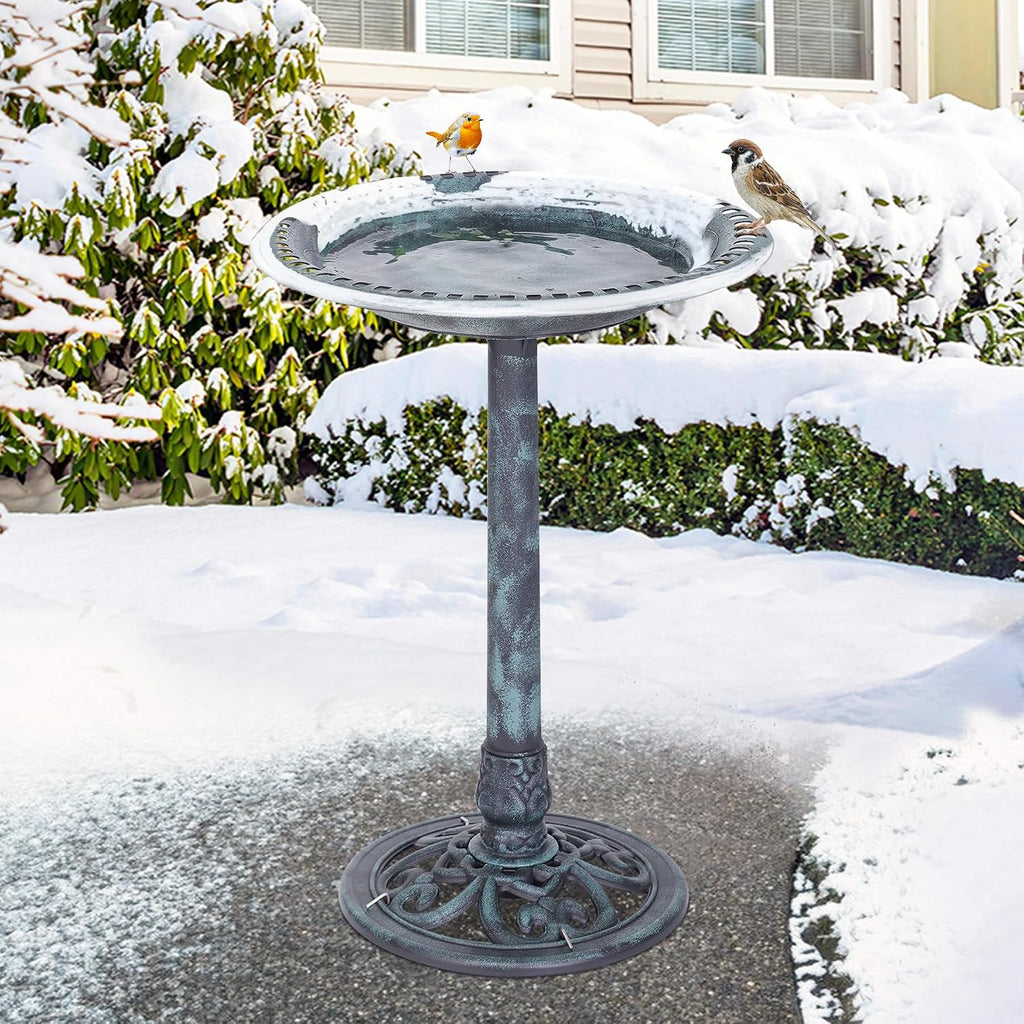 ZenStyle 28in Birdbaths Bowl Outdoor, Pedestal Bird Bath Vintage Outdoor Garden Accent Décor (Green)