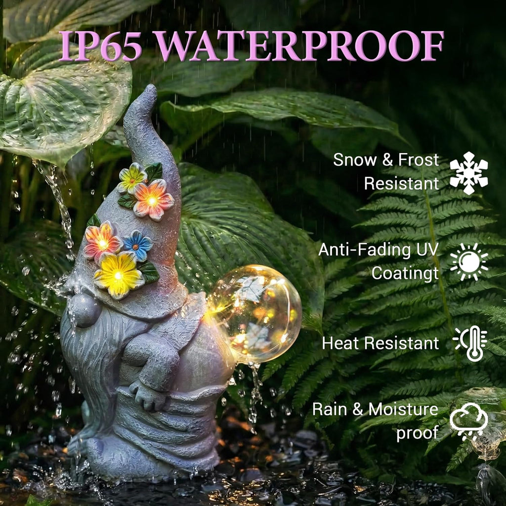 Solar Funny Garden Gnome Statue: Outdoor Lights Decorations | Waterproof Resin Sculpture,Yard Lawn Porch Balcony Patio Home Decor,Birthday Gifts for Mom Women Grandma