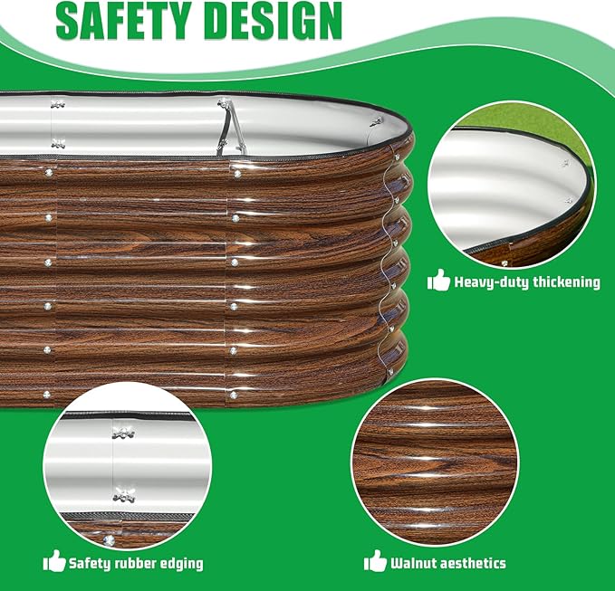 SnugNiture 3 Pcs 4x2x1.5ft Raised Garden Bed Outdoor, 17" Tall Galvanized Metal Planter Box, Oval Raised Garden Bed Kit for Planting Vegetables Plants Fruits, Brown