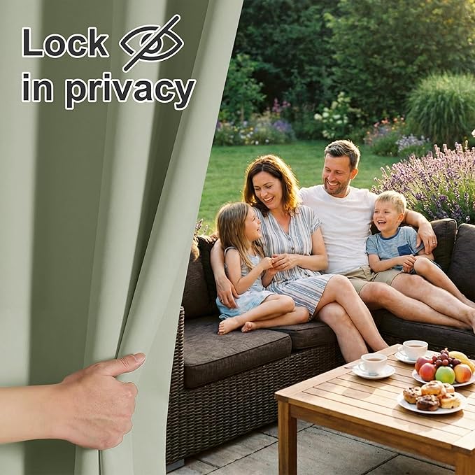 RYB HOME Outdoor Curtains for Patio Waterproof Block Sunlight Thermal Insulated Privacy Assured Thick Outside Curtains for Porch, Gazebo, Pergola, W84" x L84", Sage Green, 1 Panel