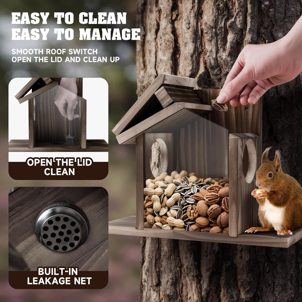 Gnodary Squirrel Feeders for Outside, Durable Squirrel House for Outdoor - Chipmunk Feeder, Squirrel Food for Backyard Squirrels Hold Corn, Corn Cob, Peanuts (Walnut Brown)