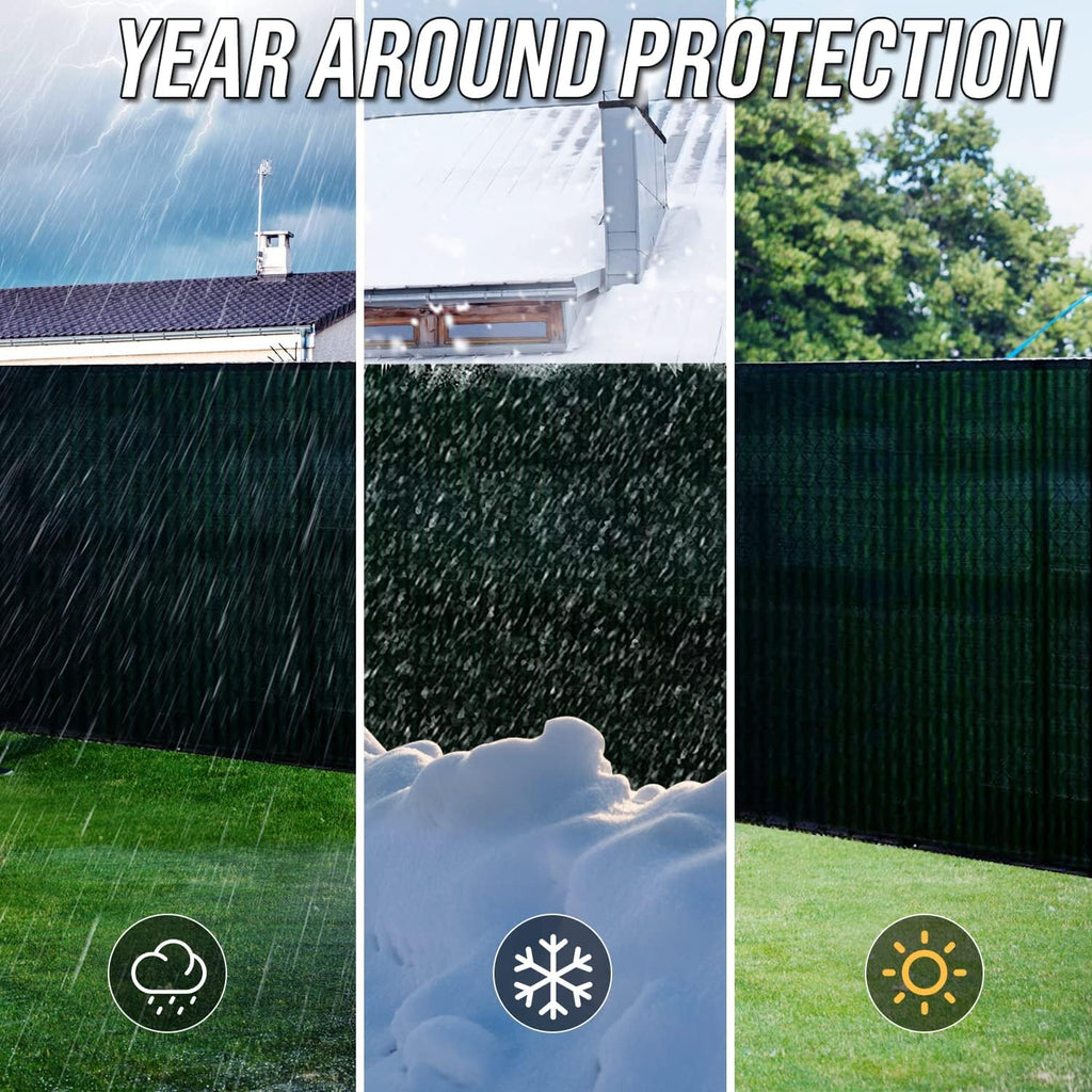 8' x 50' brown fence privacy screen commercial showing dimensions