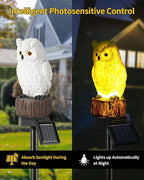 iStatue 4PC Solar Owl Garden Stake Lights Gifts for Women Mom Dad Mother's Day Realistic Resin Owl Outdoor Garden Decor, Warm Glow LED for Lawn Yard Pathway (4-Pack, Owl)