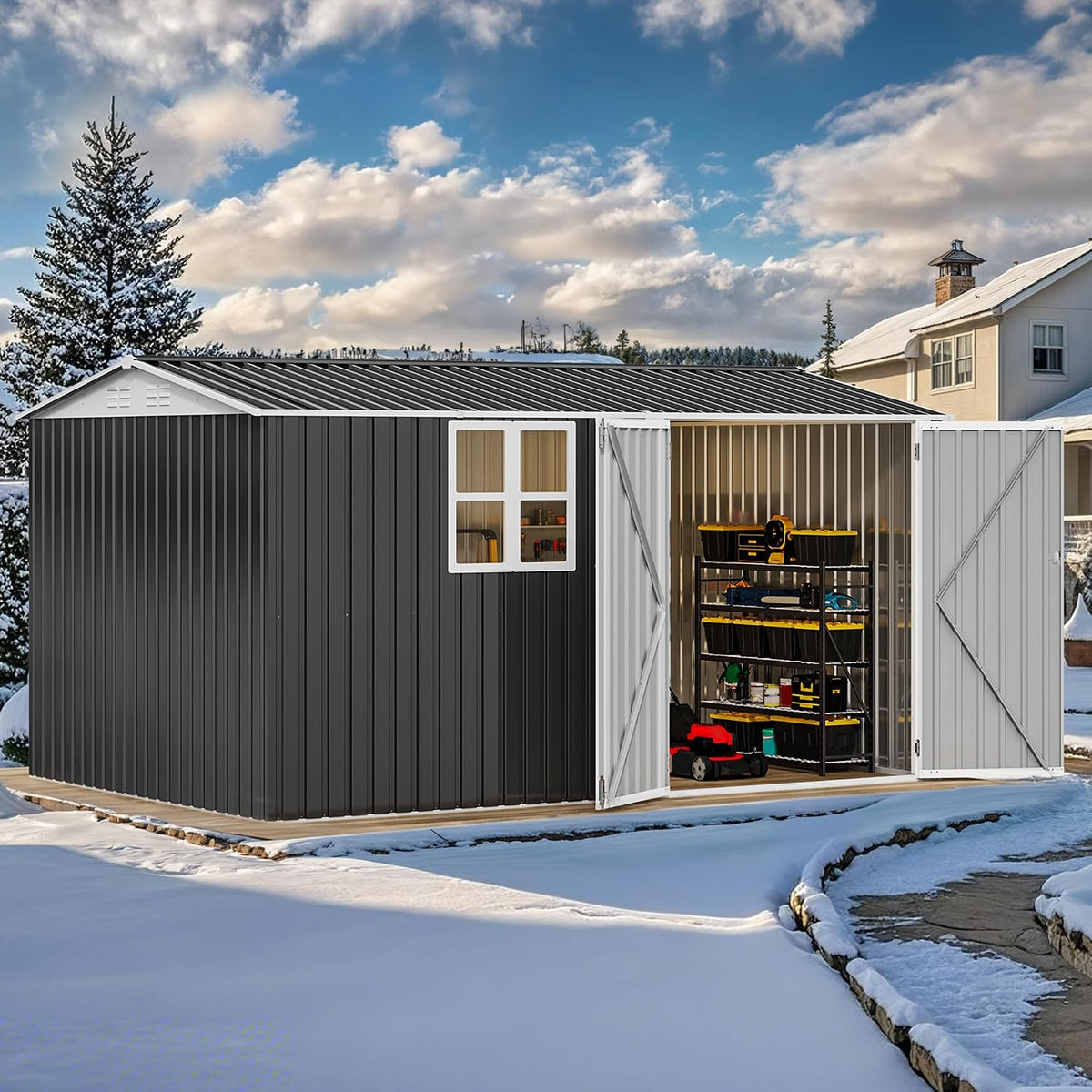 dwvo 12x8ft large tool storage shed with window, main product view