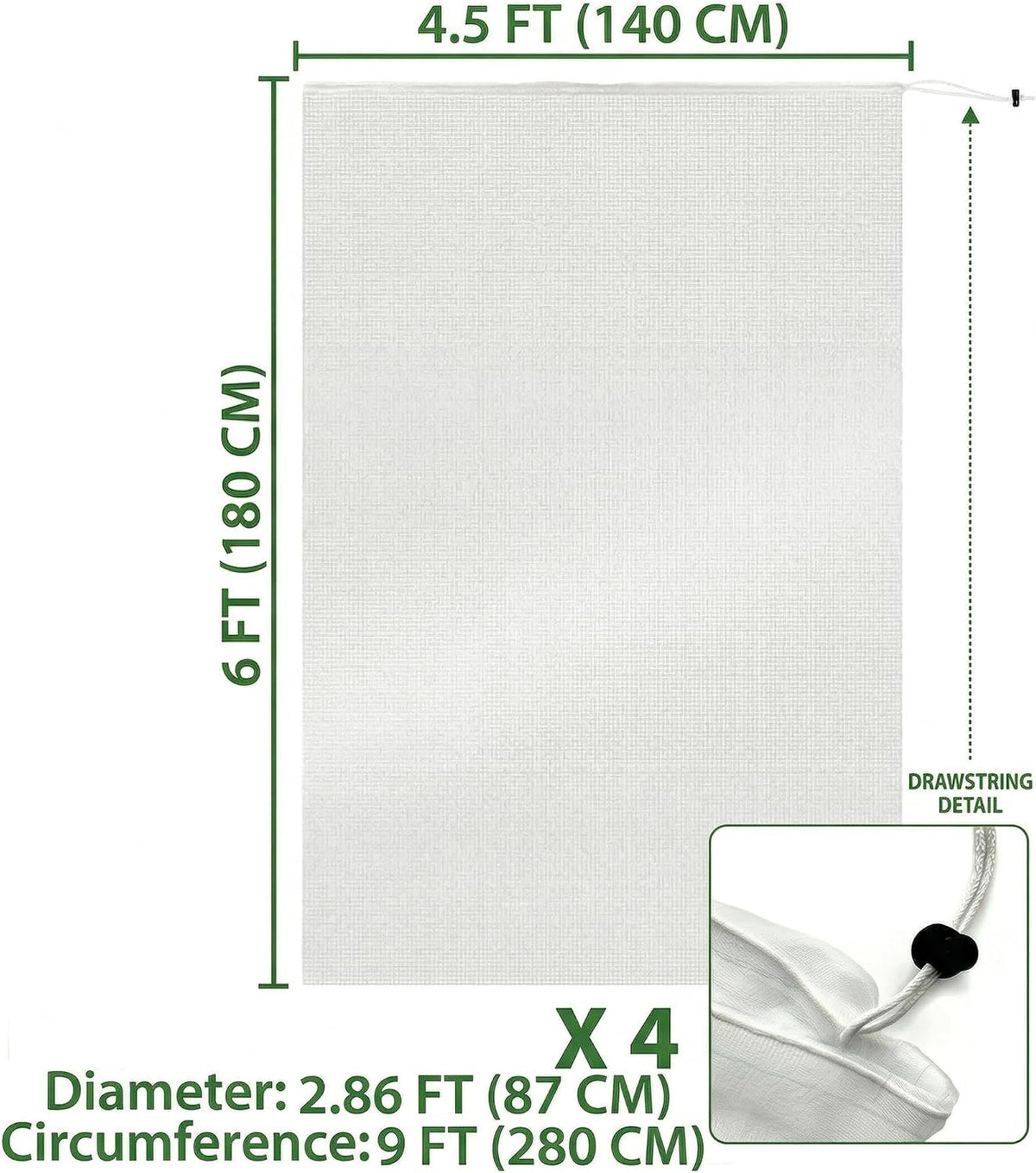fruit tree protection bags 4x4.5 ft | pack showing dimensions
